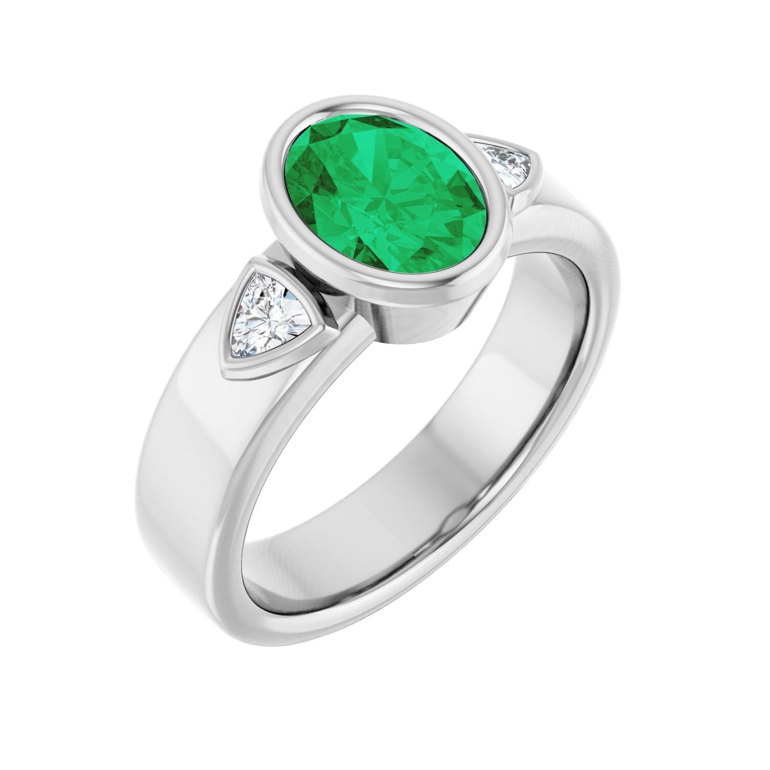 Oval Emerald Bezel-Set Engagement Ring in 14K White Gold