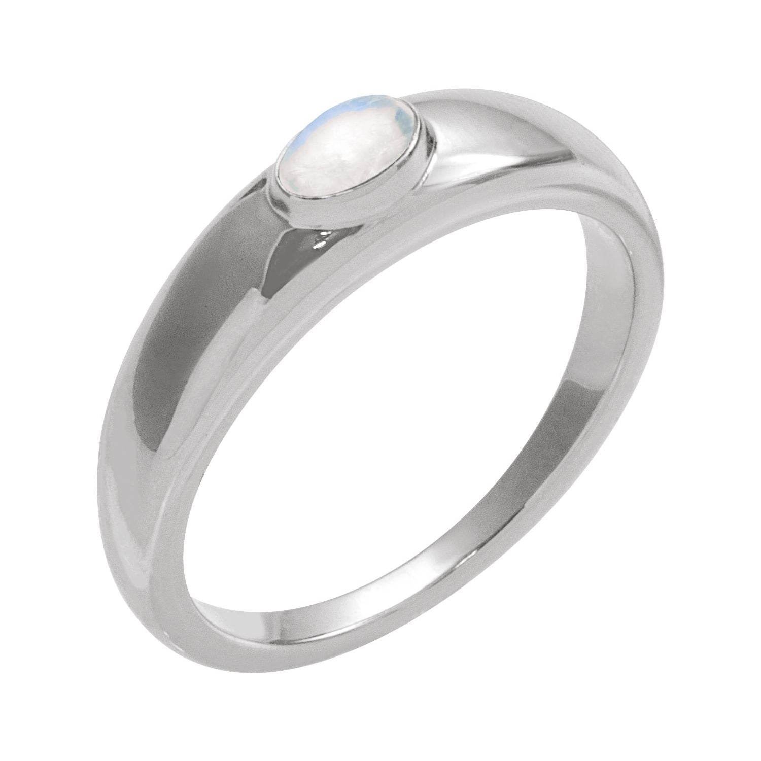 Rainbow Moonstone Cabochon Dome Ring in 14K White Gold - natural rainbow moonstone