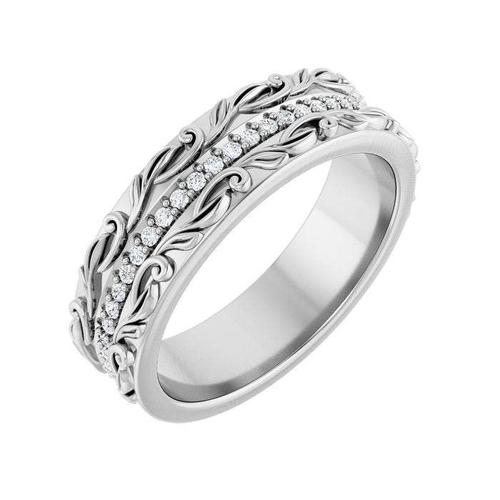 White Gold pierced scrollwork men's diamond wedding band, 0.25 ctw lab-grown round diamonds
