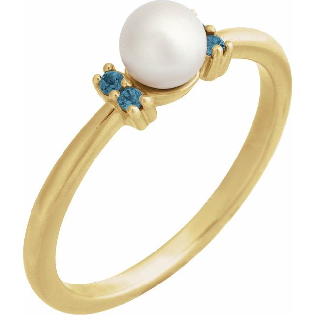 cultured pearl & pink tourmaline ring in 14k yellow gold