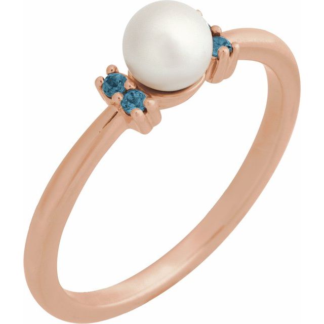 cultured pearl & pink tourmaline ring in 14k rose gold