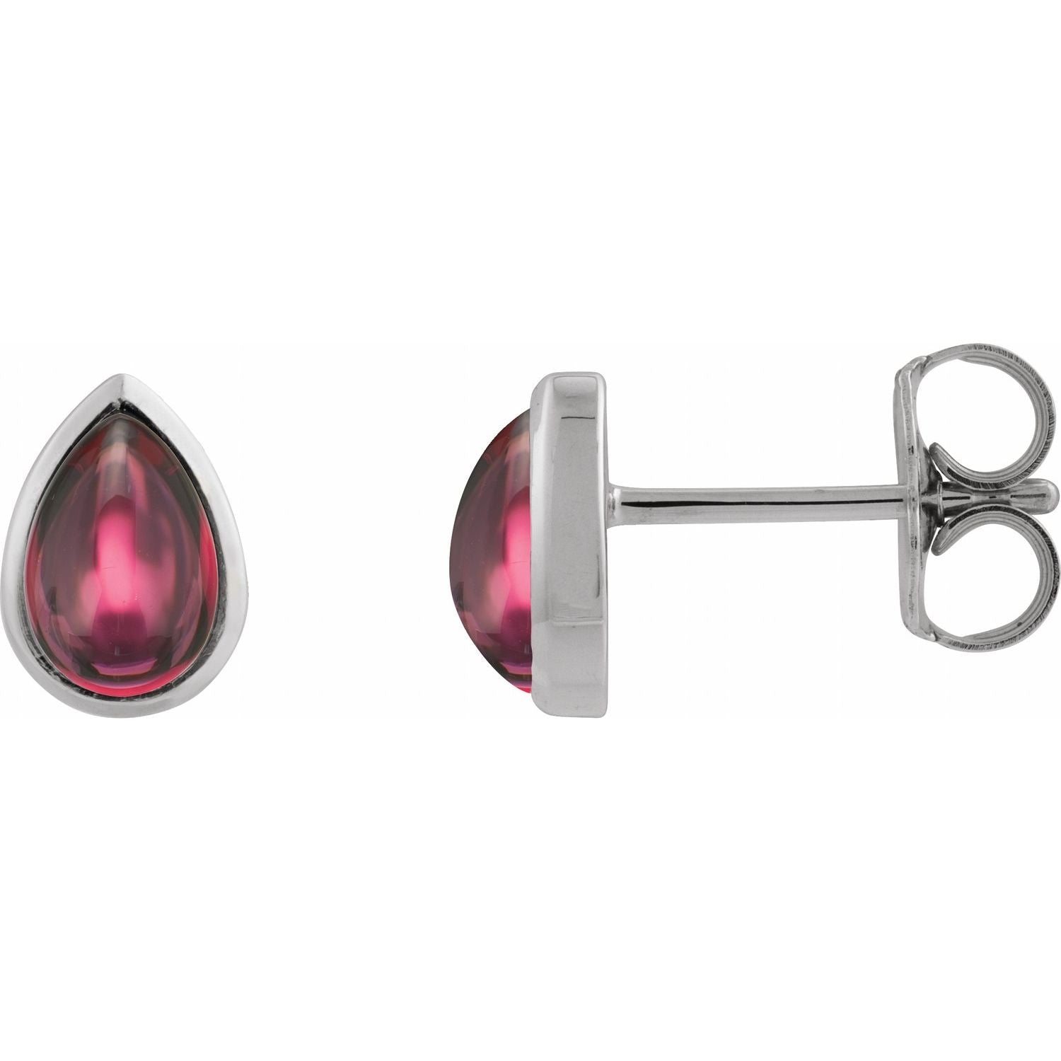 14K White Gold pear natural rhodolite garnet cabochon earrings