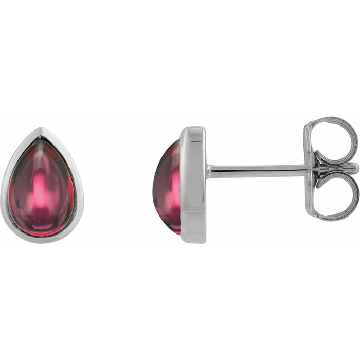 14K White Gold pear natural rhodolite garnet cabochon earrings
