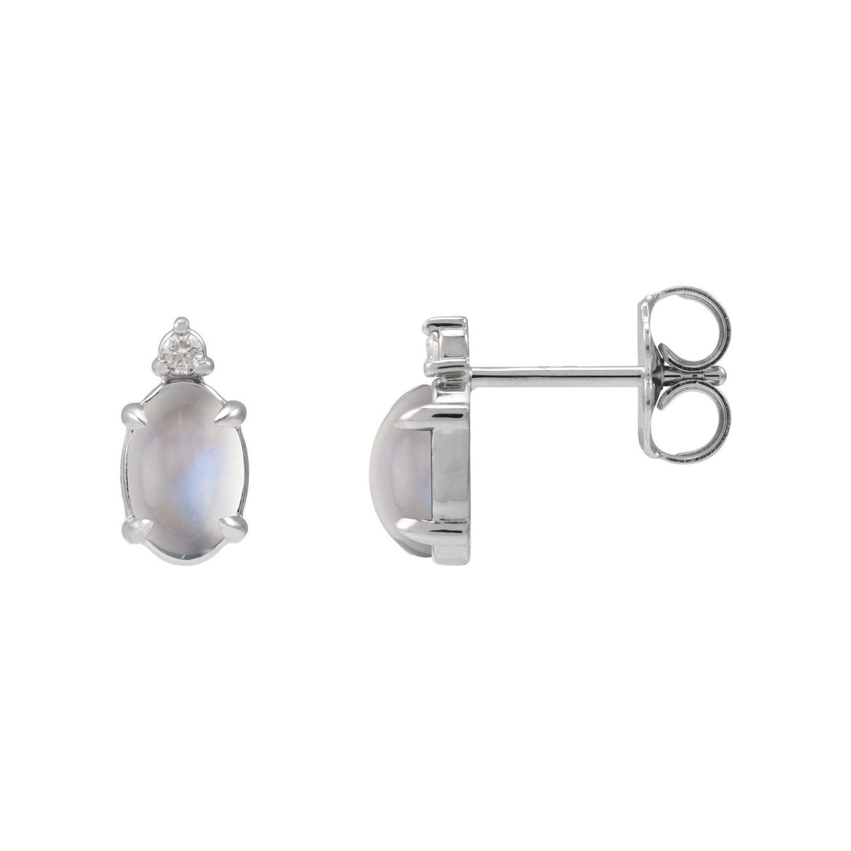 June Rainbow Moonstone Oval Cabochon Diamond Birthstone Earrings (0.03 ct tw) in 14K White Gold
