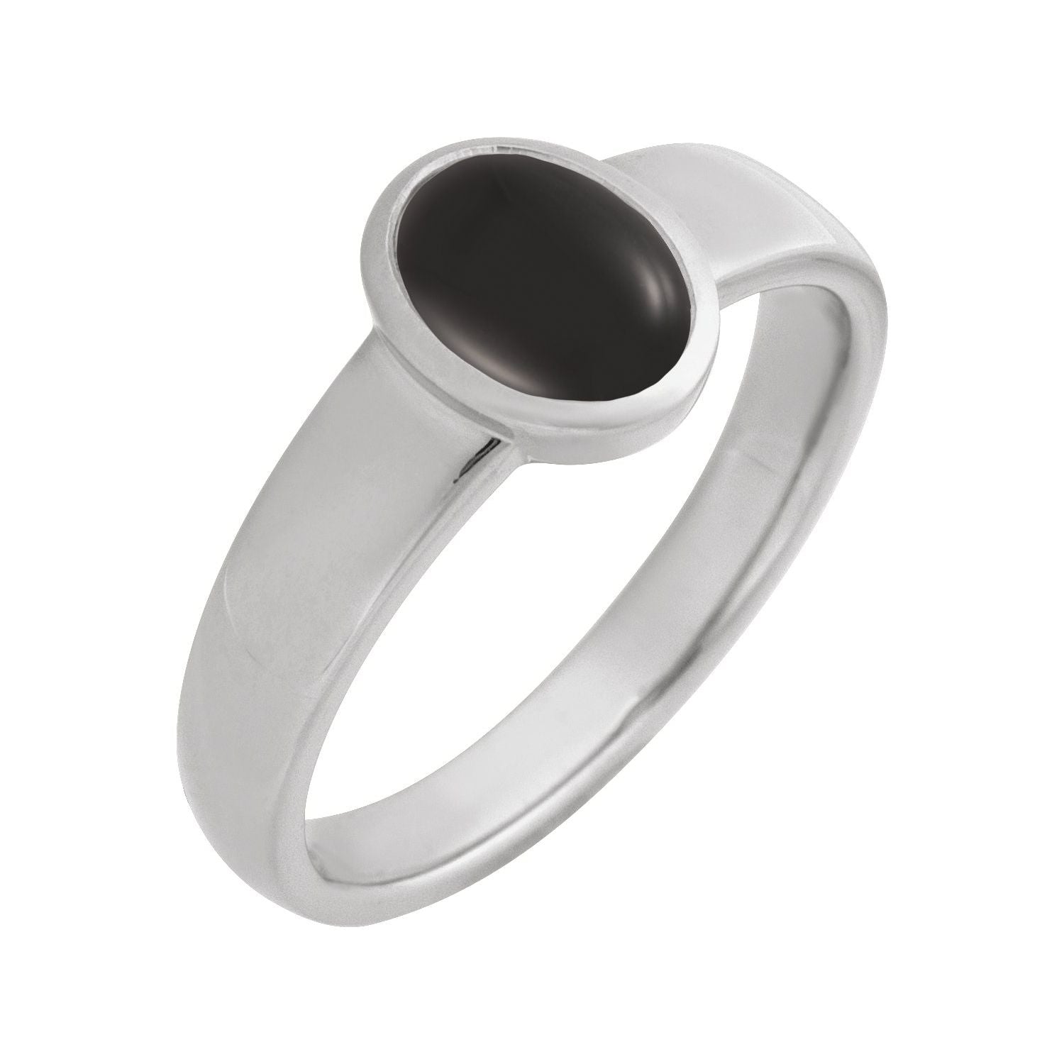Black Onyx Signet Cabochon Ring in 14K White Gold - natural black onyx