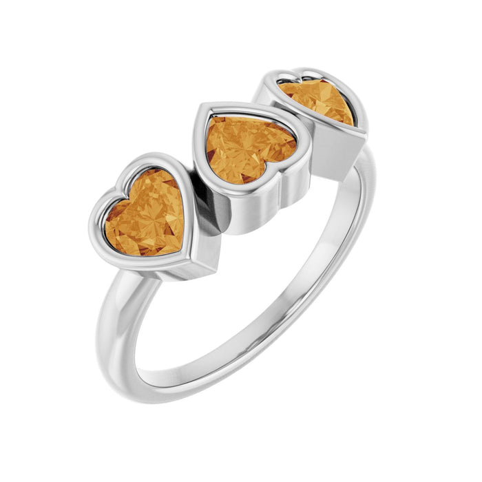 Citrine Three-Stone Heart Ring in 14K White Gold