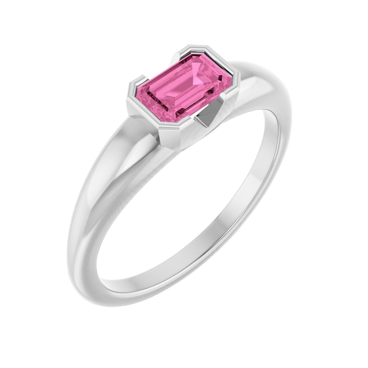 Lab-Grown Pink Sapphire Emerald-Cut Bezel Ring in 14K White Gold - lab pink sapphire