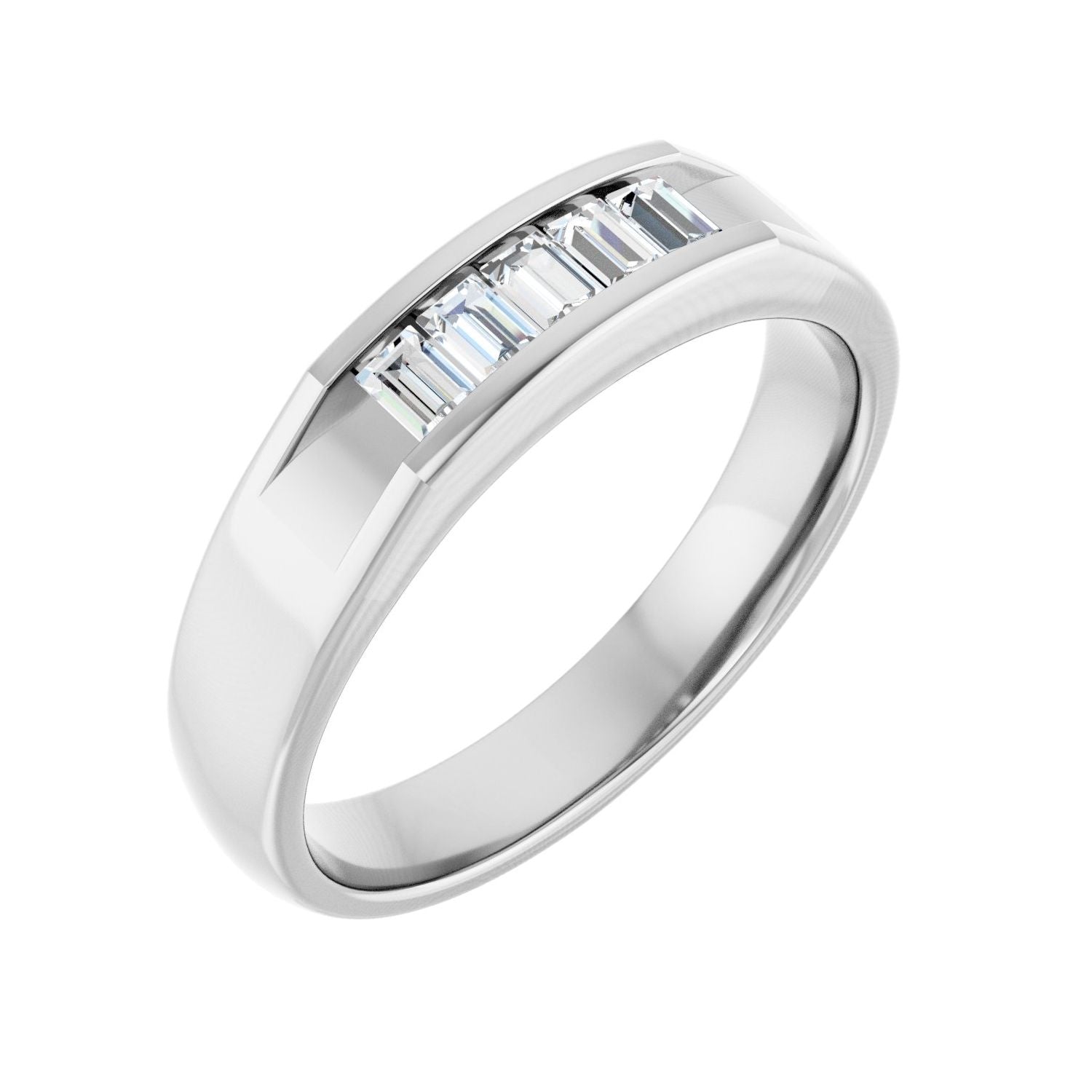 White Gold baguette channel men's diamond wedding band, 0.50 ctw lab-grown round diamonds