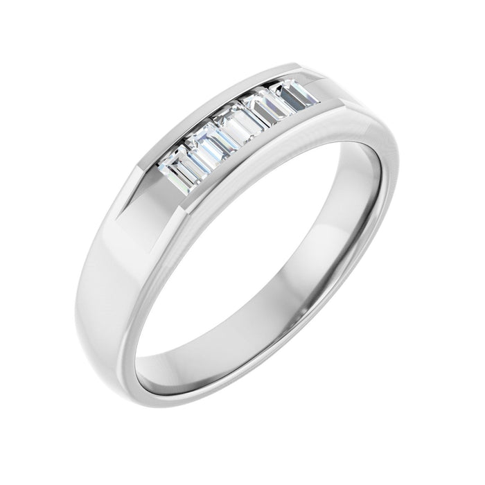 White Gold baguette channel men's diamond wedding band, 0.50 ctw lab-grown round diamonds