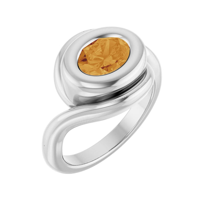 Citrine Open Bypass Ring in 14K White Gold