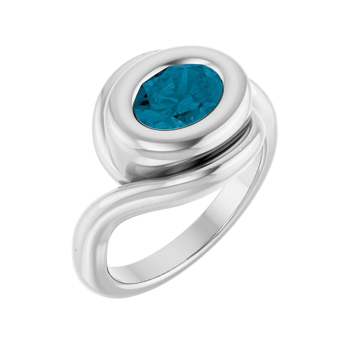 London Blue Topaz Oval Bypass Ring in 14K White Gold