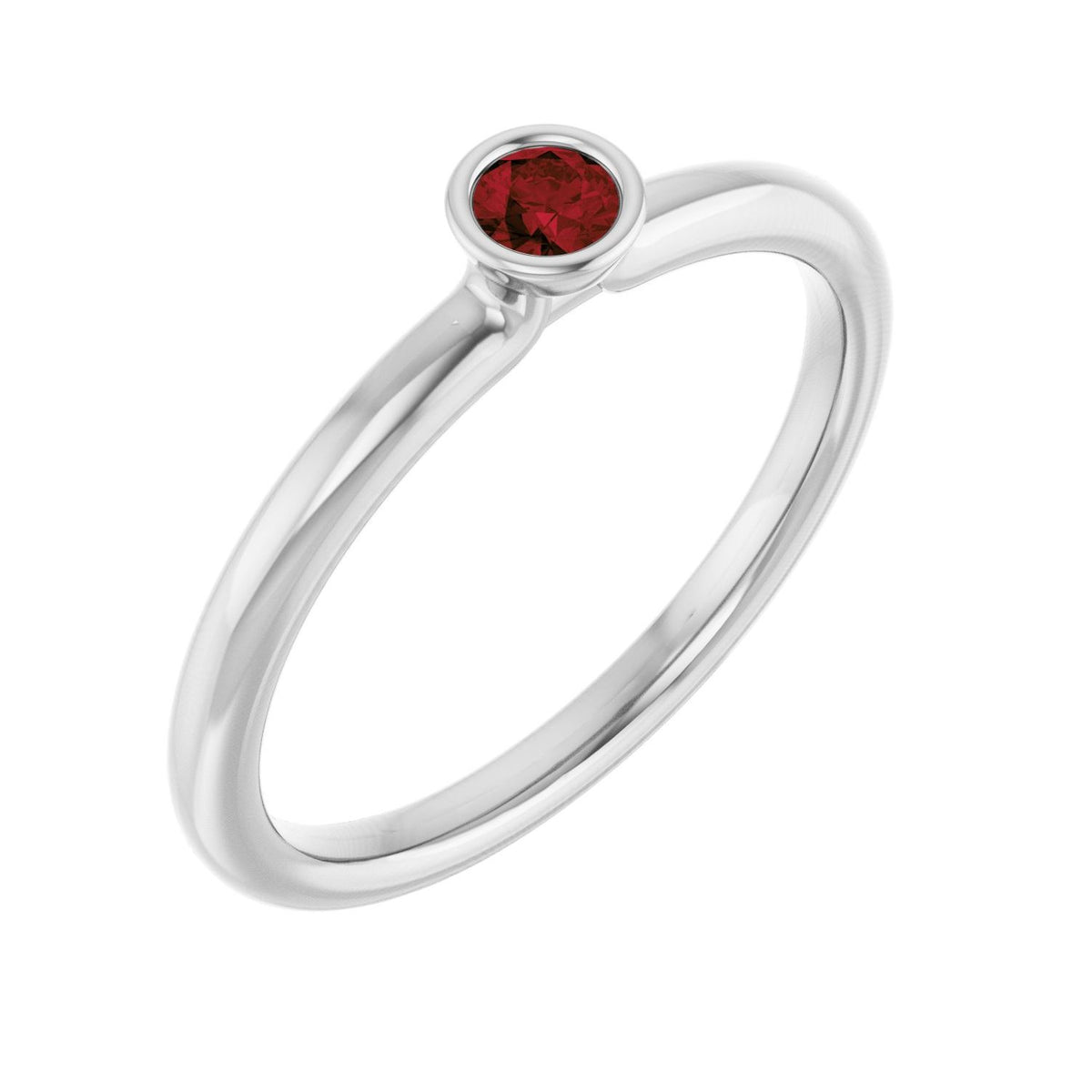 Garnet Birthstone Stackable Ring (round) in 14K White Gold