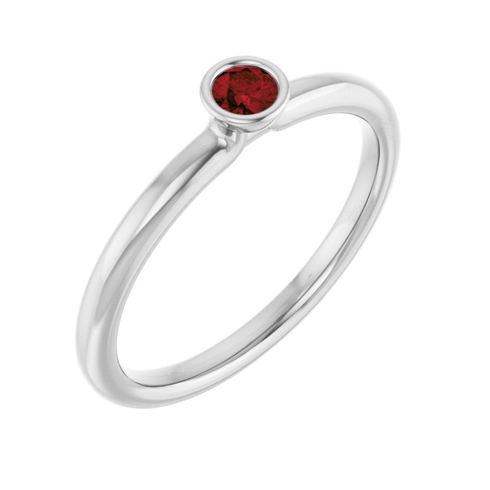 Garnet Birthstone Stackable Ring (round) in 14K White Gold