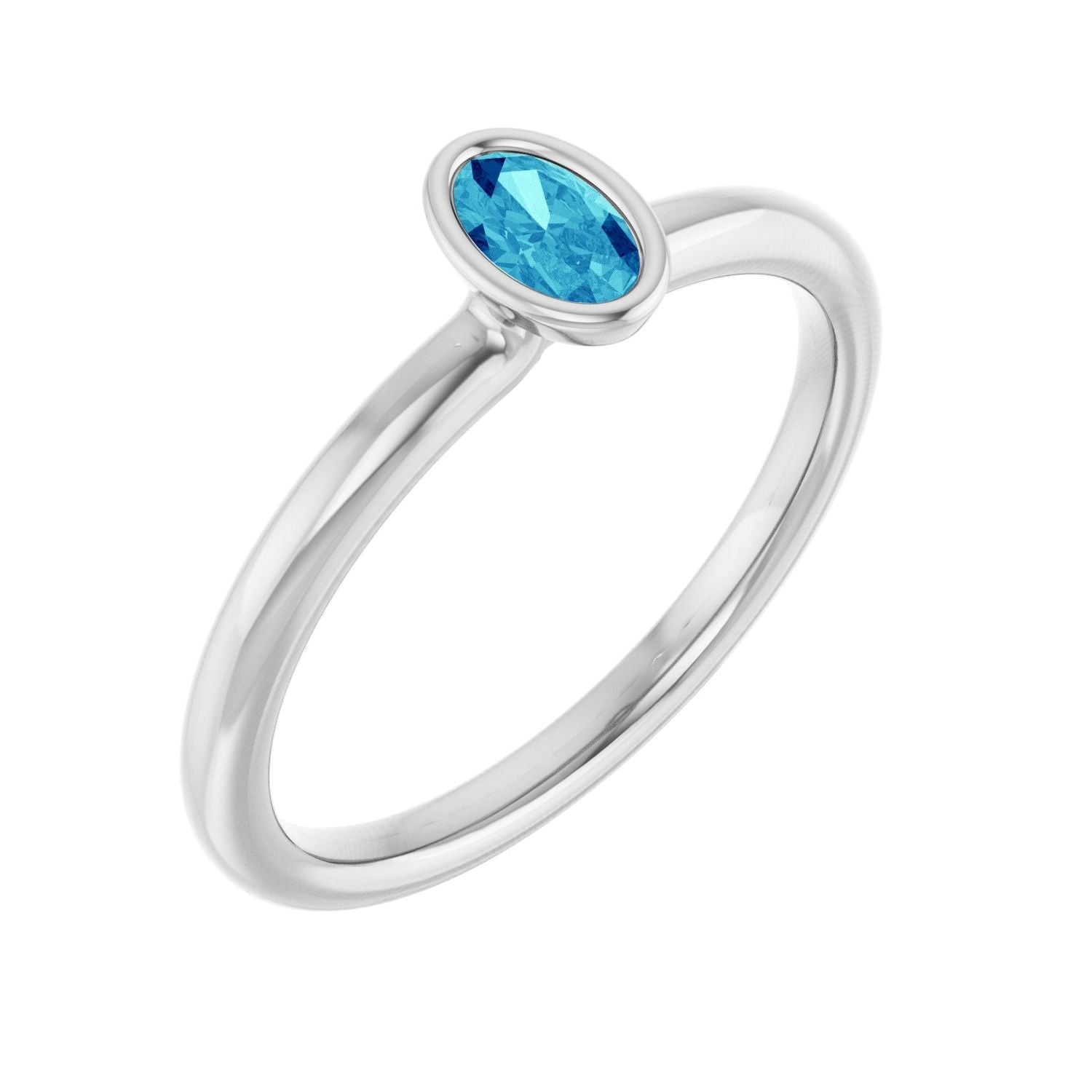 14K White Gold Oval Blue Zircon stackable ring