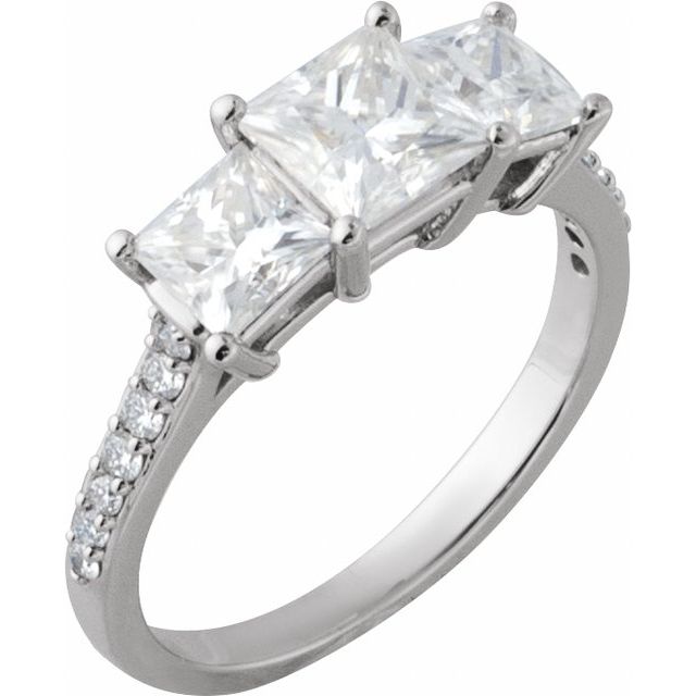 1.5 ct Princess Lab-Grown Diamond Cathedral Three-Stone Engagement Ring