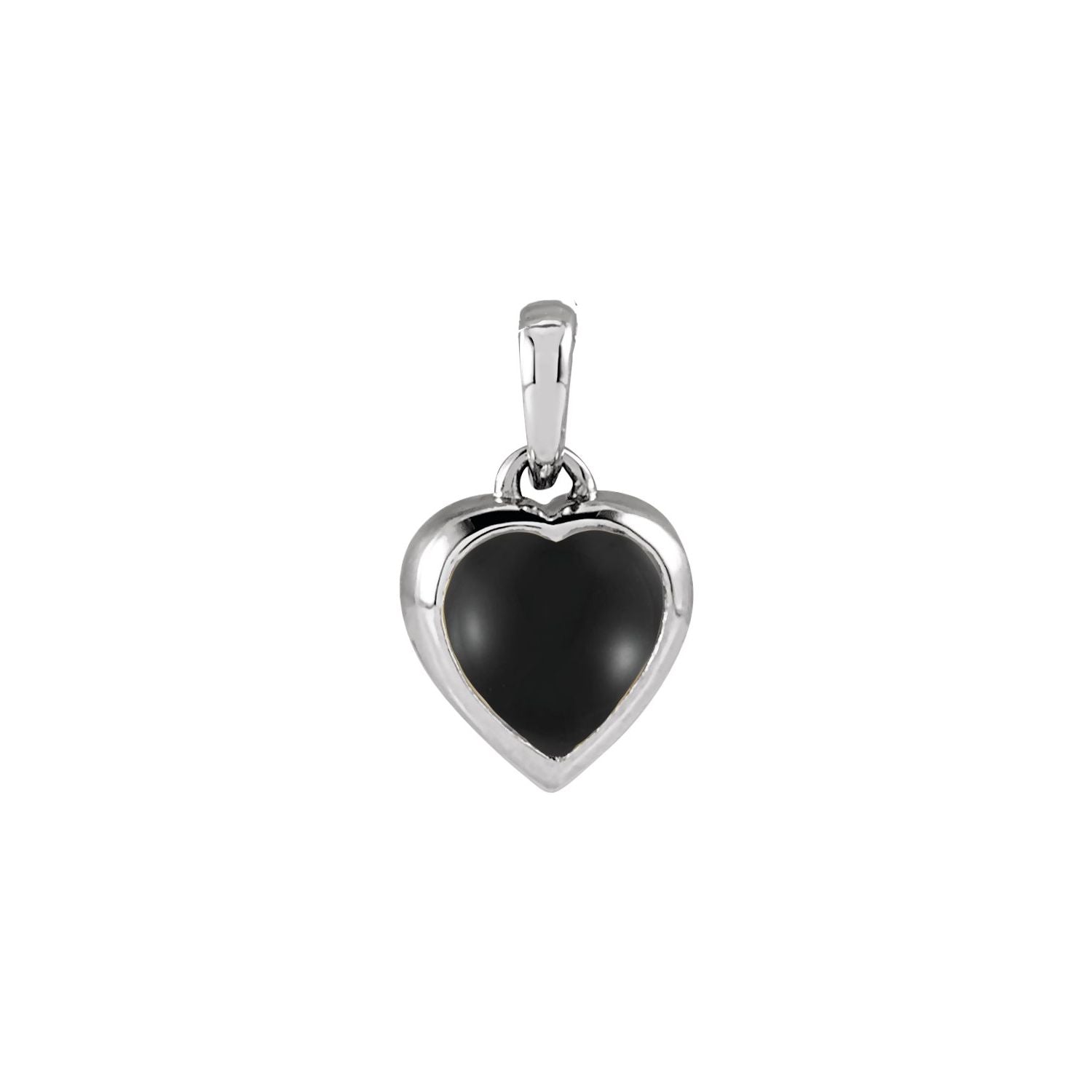 14K White Gold Onyx Cabochon Heart Necklace