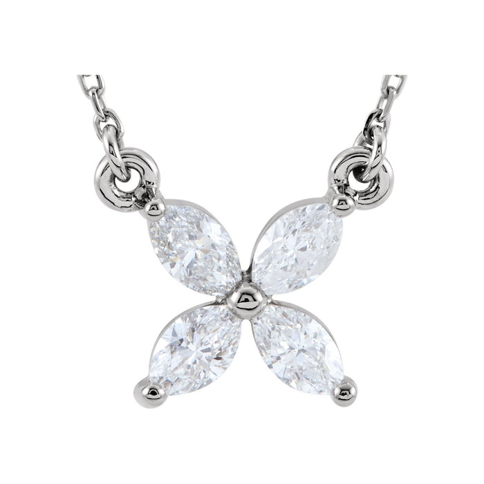 14K White Gold 1/2 ct natural diamond floral pendant necklace
