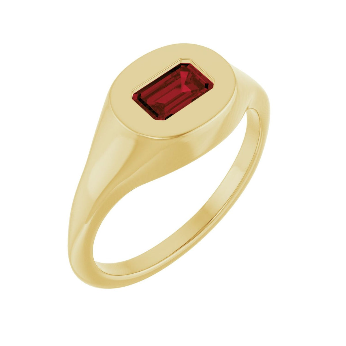 Emerald-Cut Signet Garnet Ring in 14K Yellow Gold