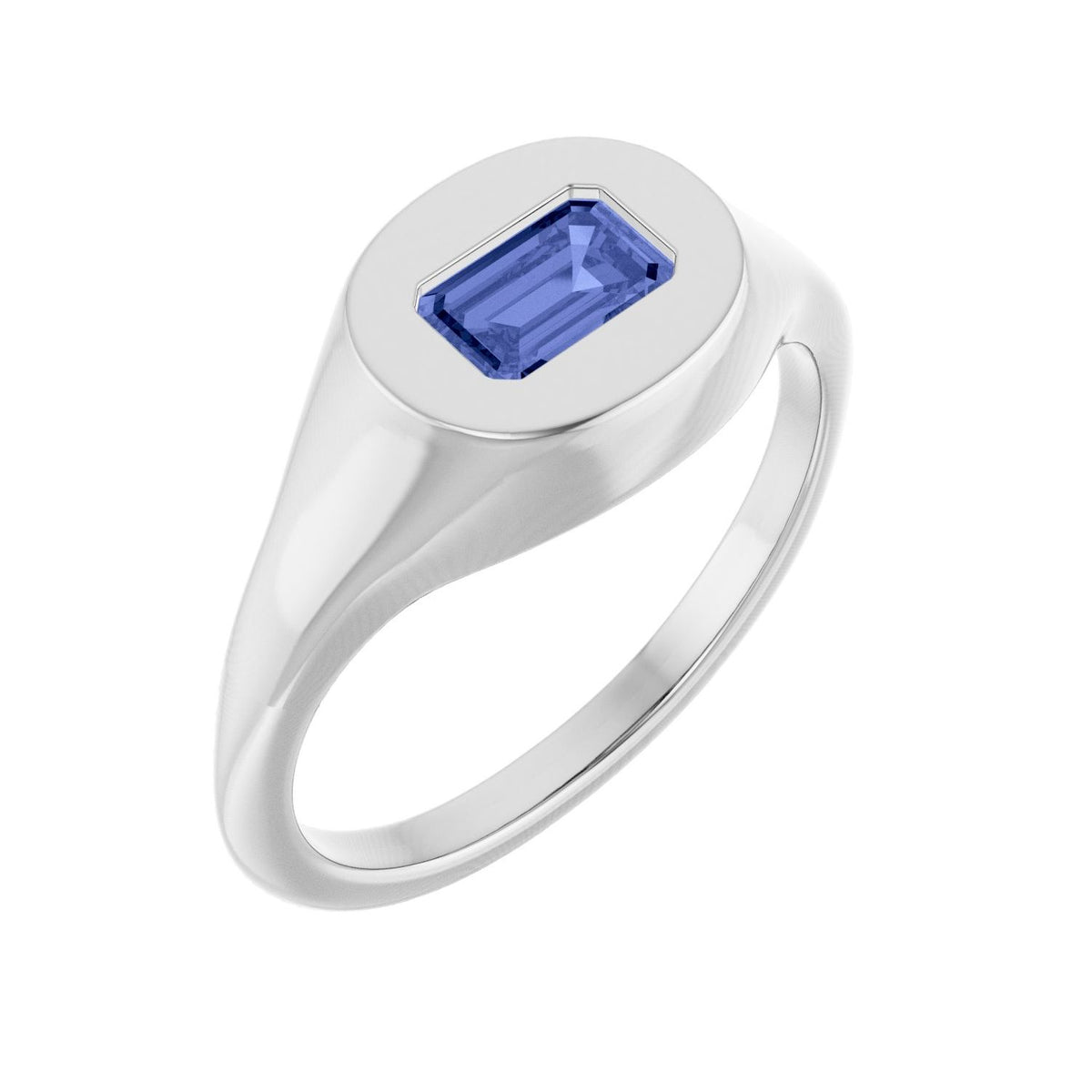 Natural Tanzanite Signet Ring in 14K White Gold - natural tanzanite