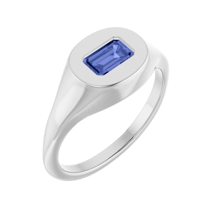 Natural Tanzanite Signet Ring in 14K White Gold - natural tanzanite