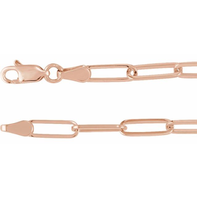 3.85mm paperclip gold chain necklace in 14k rose gold, 16 inch