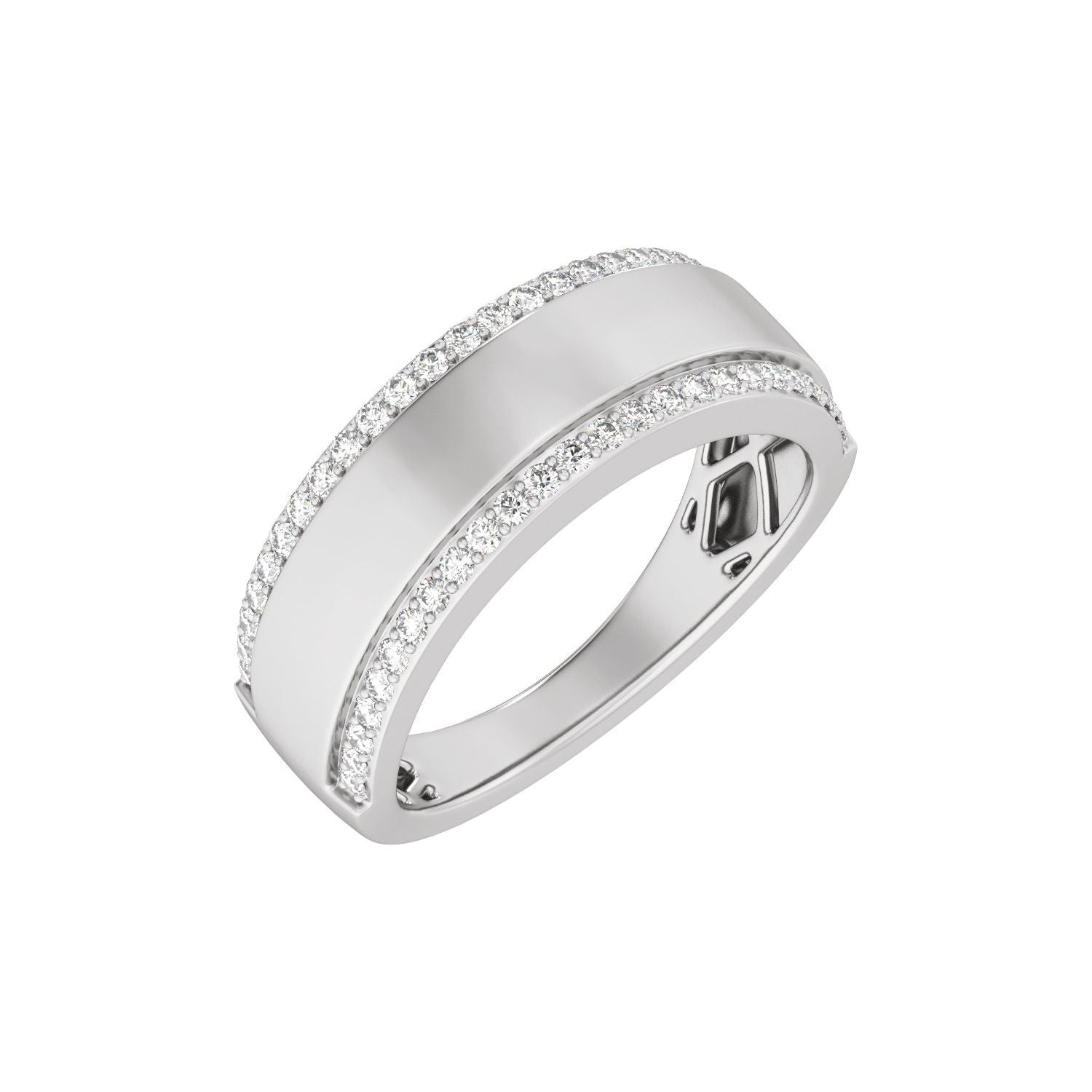 White Gold stepped-edge double-row men's diamond wedding band, 0.50 ctw natural round diamonds