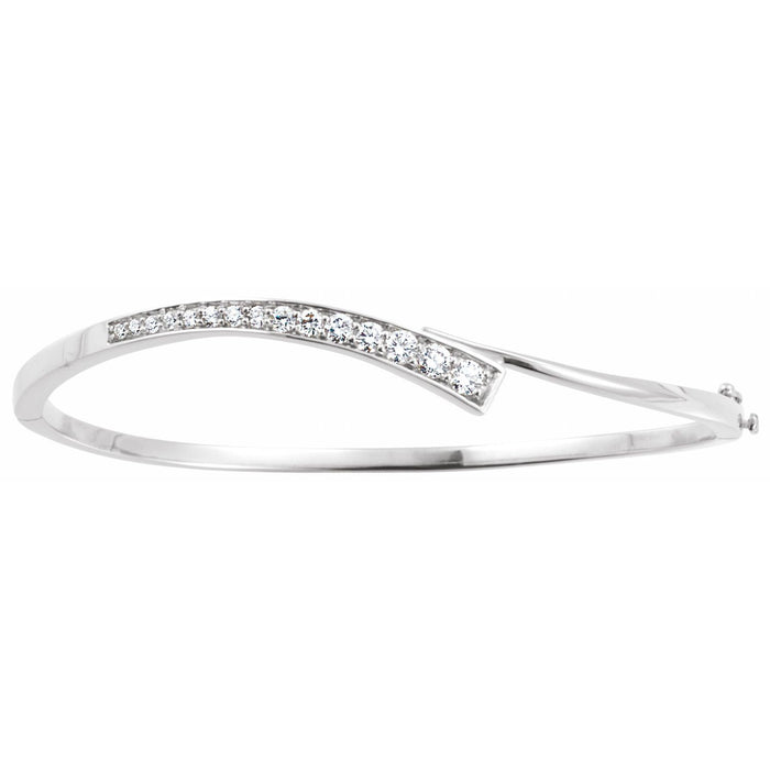 14K White Gold journey diamond bangle bracelet