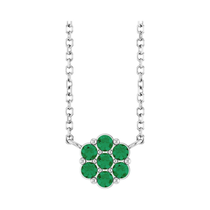 14K White Gold natural emerald cluster pendant
