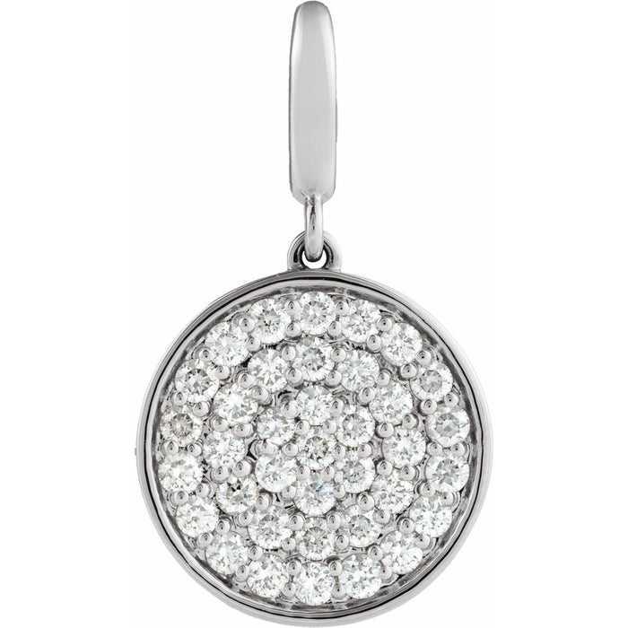 14K White Gold 1/2 ct natural diamond pavé disc pendant necklace