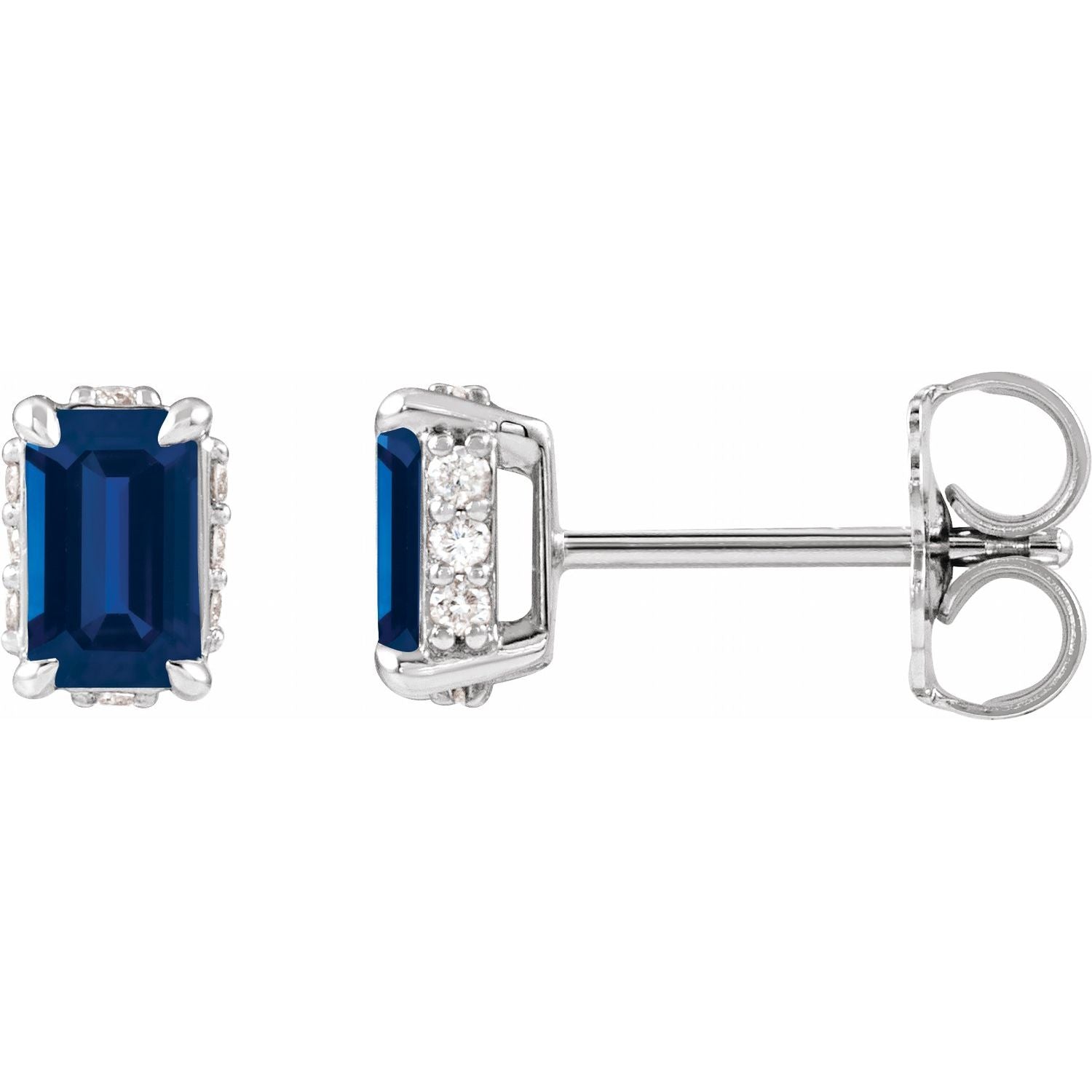 14K White Gold emerald lab-grown blue sapphire earrings