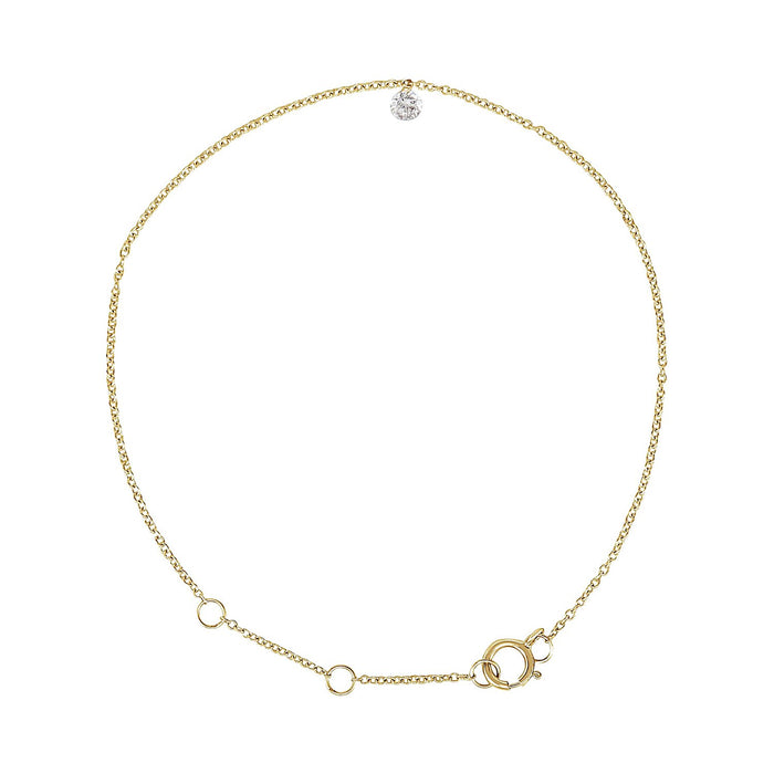 14K Gold Diamond Solitaire Anklet in 14K Yellow Gold
