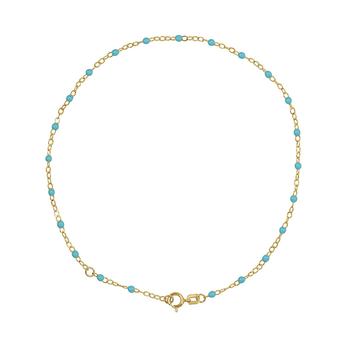 14K gold enamel bead anklet, turquoise view 2