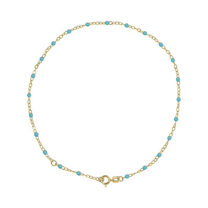14K gold enamel bead anklet, turquoise view 2