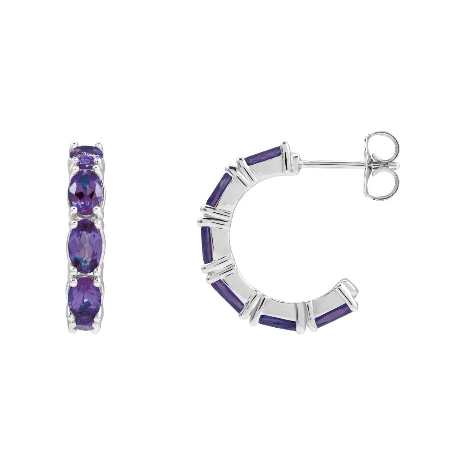14K White Gold or Platinum oval natural amethyst 18.2 mm hoop earrings