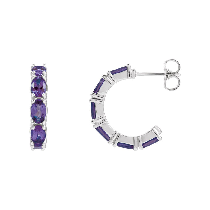 14K White Gold or Platinum oval natural amethyst 18.2 mm hoop earrings