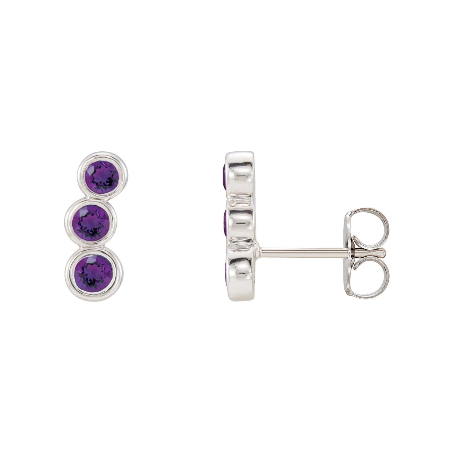 14K White Gold or Platinum round natural amethyst ear climber earrings