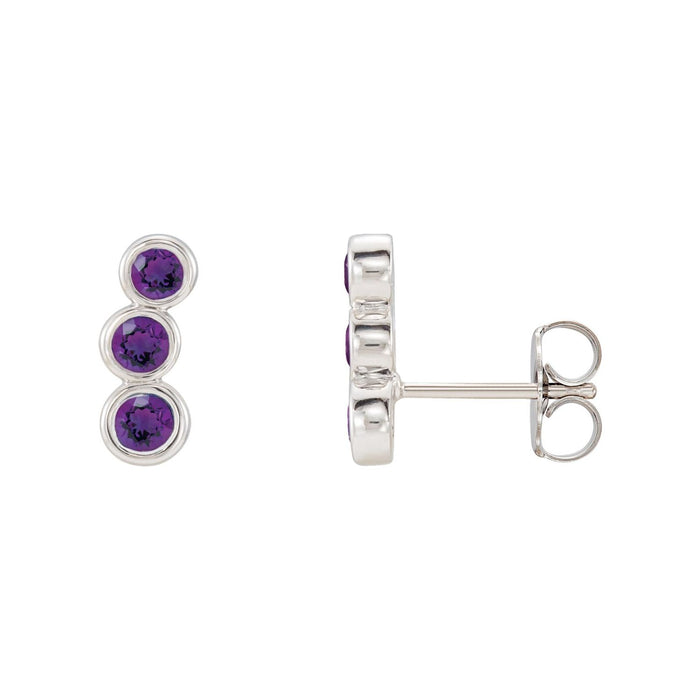 14K White Gold or Platinum round natural amethyst ear climber earrings