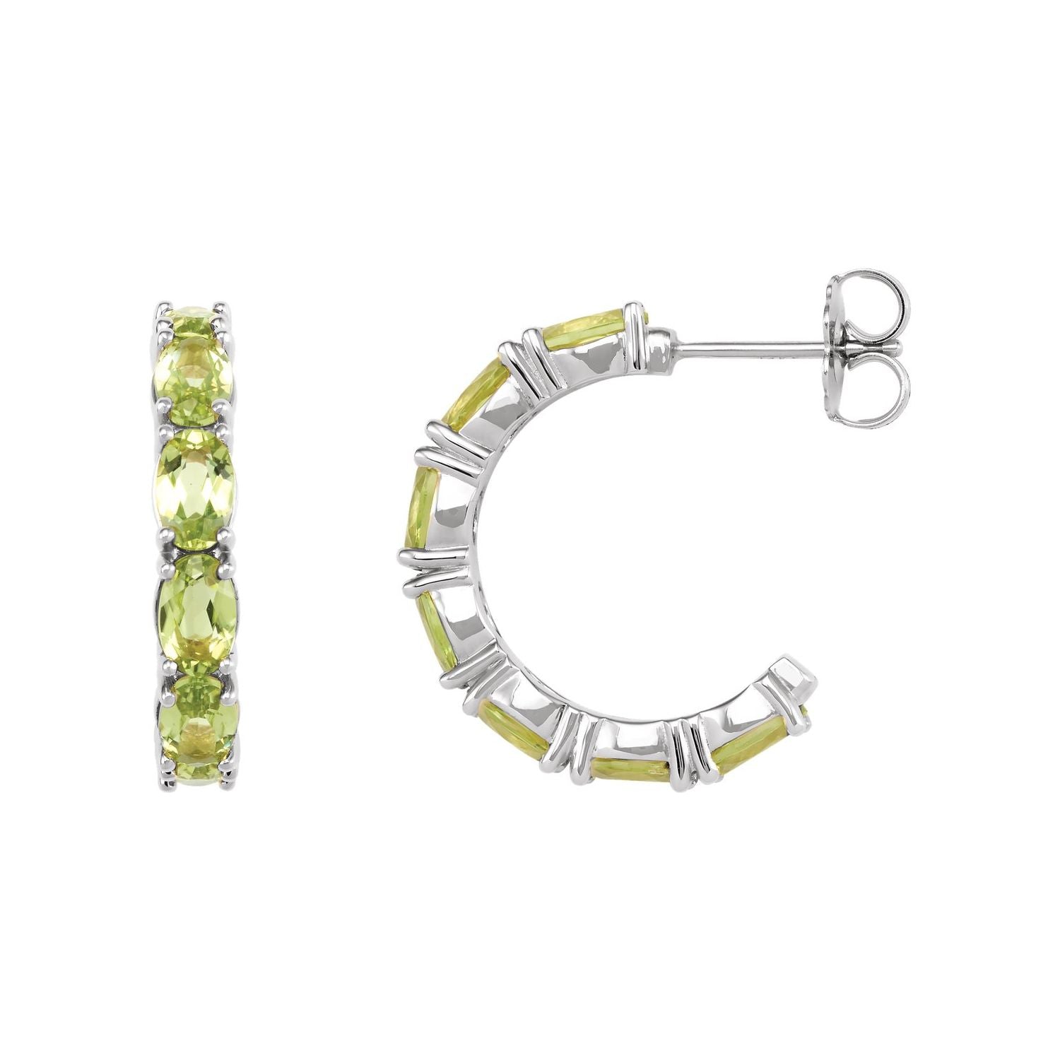 14K White Gold or Platinum oval natural peridot hoop earrings (18.2 mm)