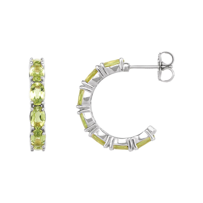 14K White Gold or Platinum oval natural peridot hoop earrings (18.2 mm)