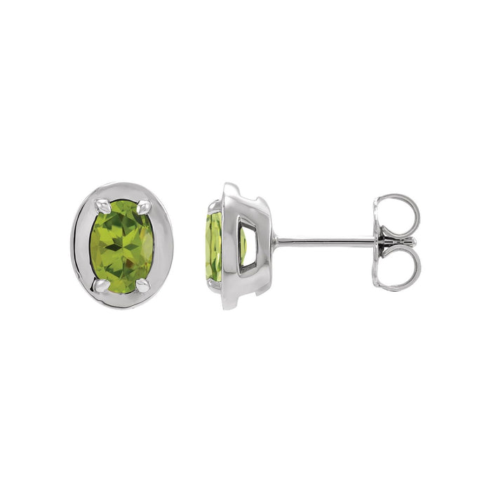 14K White Gold or Platinum oval natural peridot stud earrings (6x4 mm)