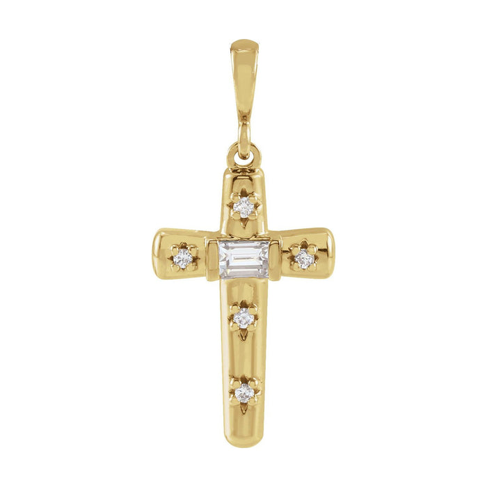 14K Yellow Gold mixed-cut cross — Bar-Set Baguette Diamond Cross Necklace, pendant shown without its chain