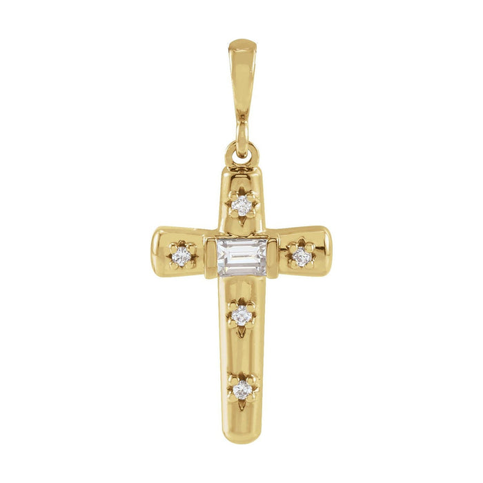 Bar-Set Baguette Diamond Cross Pendant in 14K Yellow Gold