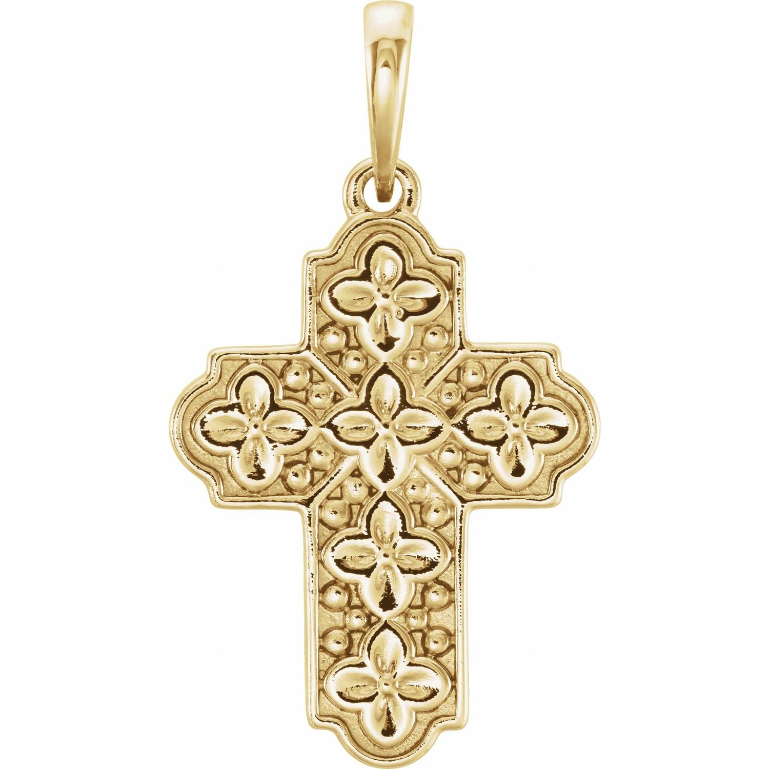 Byzantine Quatrefoil Gold Cross Necklace pendant in 14K Yellow Gold, shown without its chain