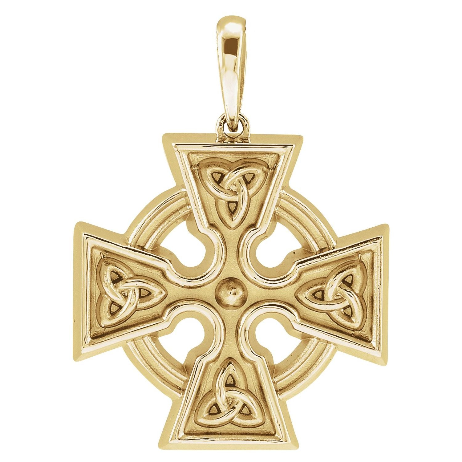 Celtic Knot Gold Cross Necklace pendant in 14K Yellow Gold, shown without its chain