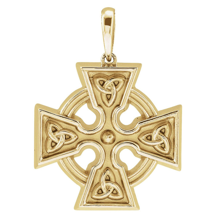 Celtic Knot Gold Cross Necklace pendant in 14K Yellow Gold, shown without its chain