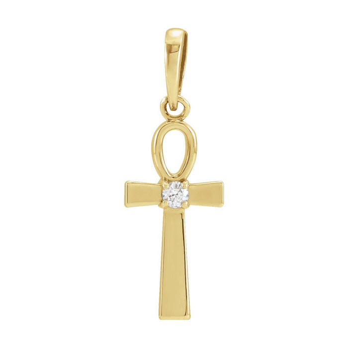 14K Yellow Gold ankh / crux ansata — Diamond Ankh Cross Necklace, pendant shown without its chain