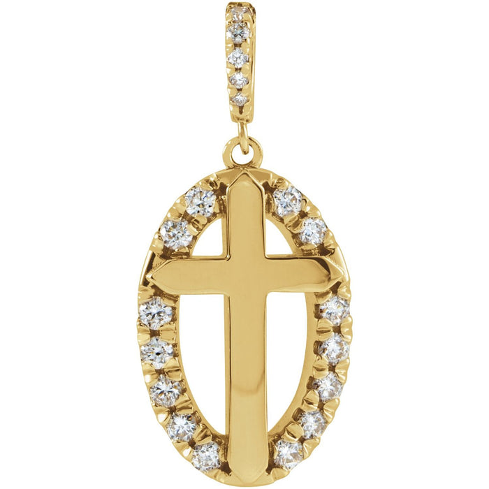 Diamond Halo Gold Cross Necklace pendant in 14K Yellow Gold, shown without its chain