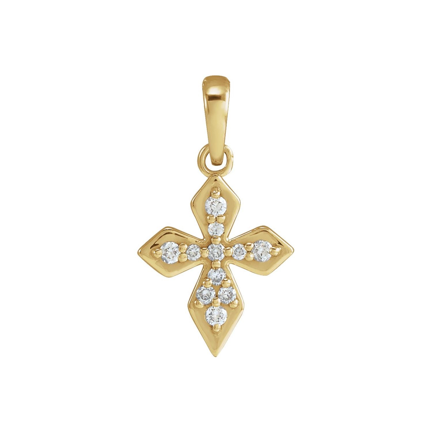 Diamond Lozenge Gold Cross Necklace pendant in 14K Yellow Gold, shown without its chain
