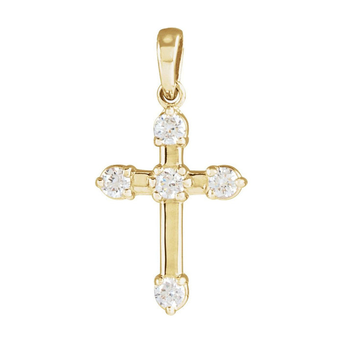 14K Yellow Gold classic Latin cross — Five-Stone Diamond Cross Necklace, pendant shown without its chain