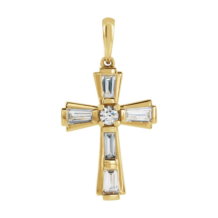 Flared Baguette Diamond Cross Pendant in 14K Yellow Gold